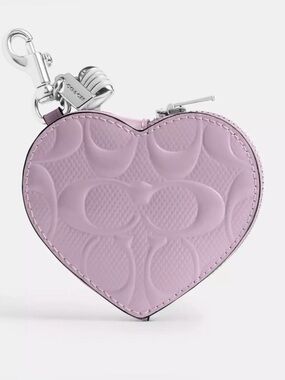 New Coach Heart Bag Charm With Patent Signature Leather In SV/Light Violet CDD04